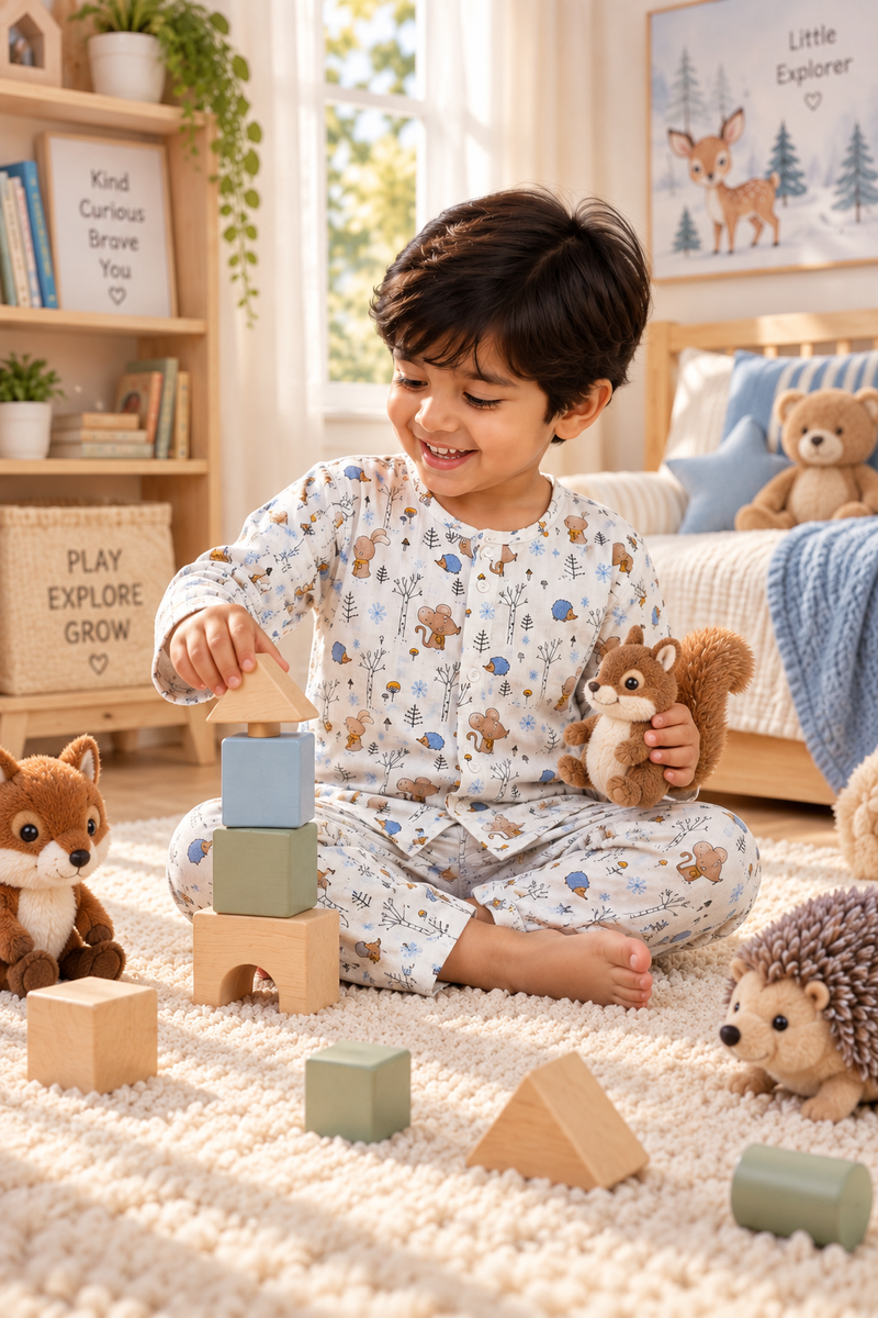 HedgeHog |Full Sleeves| 120 GSM Trapeze Weave Muslin Fabric |  Soft Unisex Muslin Set for New Born to 6 Years