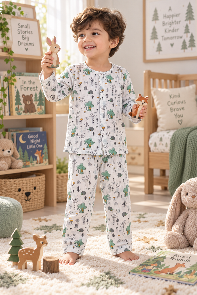 Bunny Green |Full Sleeves| 120 GSM Trapeze Weave Muslin Fabric |  Soft Unisex Muslin Set for New Born to 6 Years