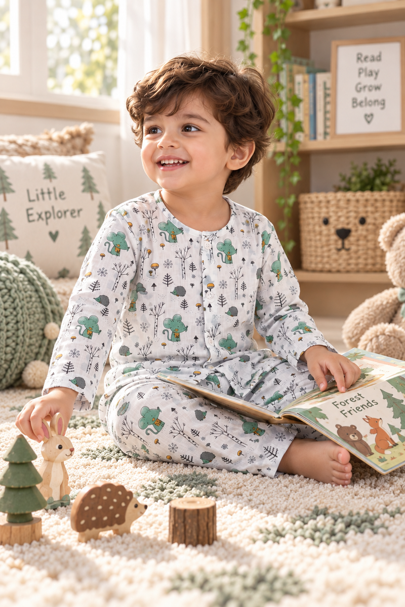 Bunny Green |Full Sleeves| 120 GSM Trapeze Weave Muslin Fabric |  Soft Unisex Muslin Set for New Born to 6 Years