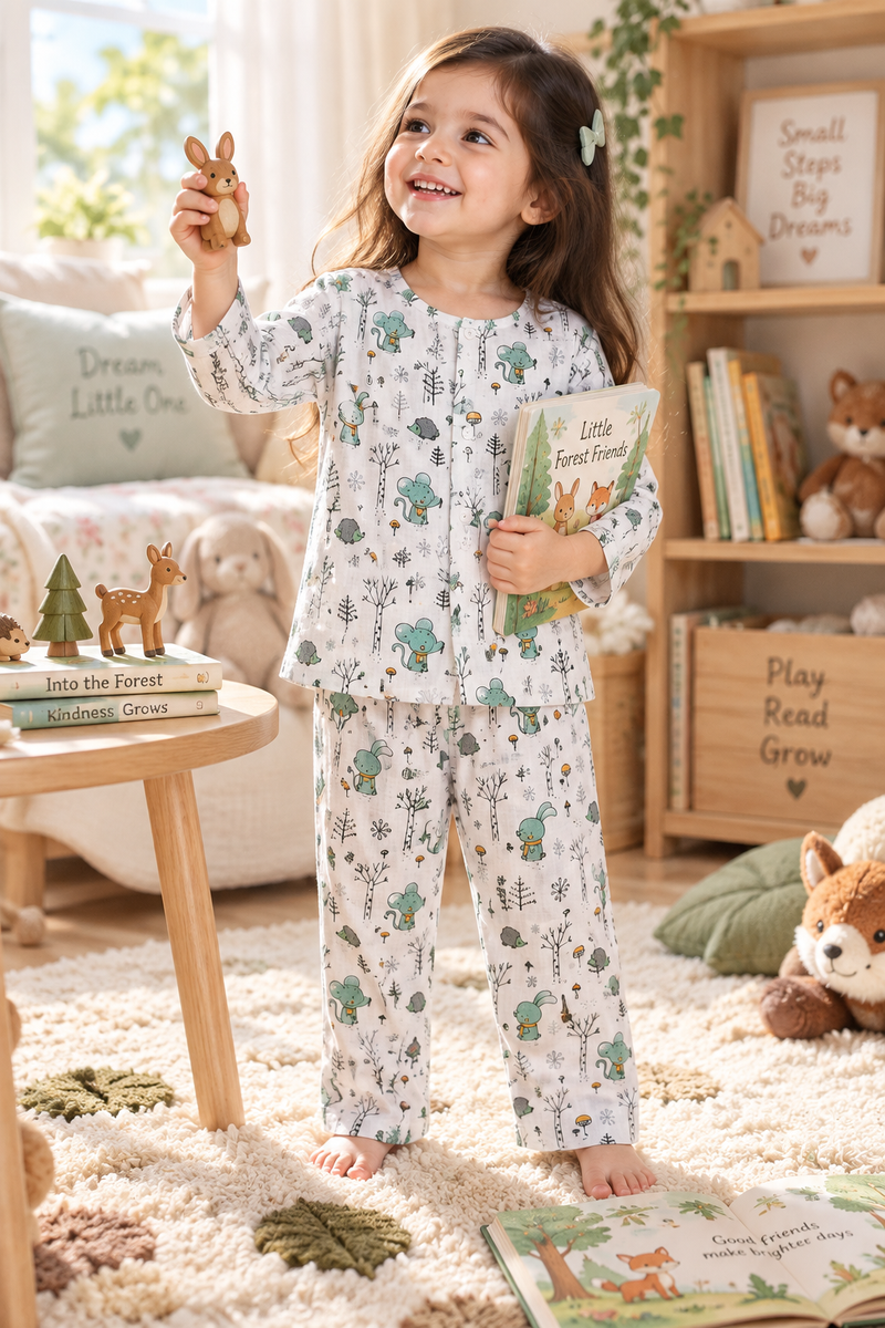 Bunny Green |Full Sleeves| 120 GSM Trapeze Weave Muslin Fabric |  Soft Unisex Muslin Set for New Born to 6 Years