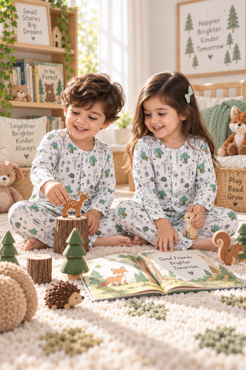 Bunny Green |Full Sleeves| 120 GSM Trapeze Weave Muslin Fabric |  Soft Unisex Muslin Set for New Born to 6 Years