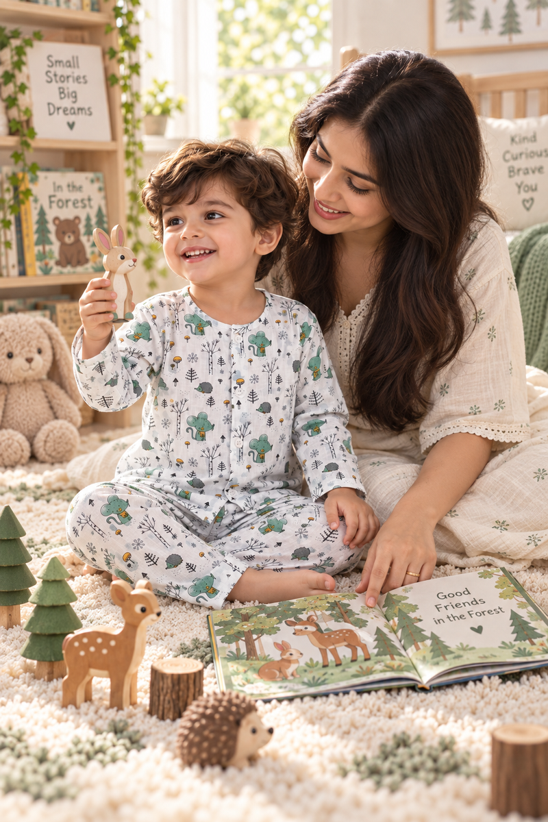 Bunny Green |Full Sleeves| 120 GSM Trapeze Weave Muslin Fabric |  Soft Unisex Muslin Set for New Born to 6 Years