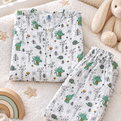 Bunny Green |Full Sleeves| 120 GSM Trapeze Weave Muslin Fabric |  Soft Unisex Muslin Set for New Born to 6 Years