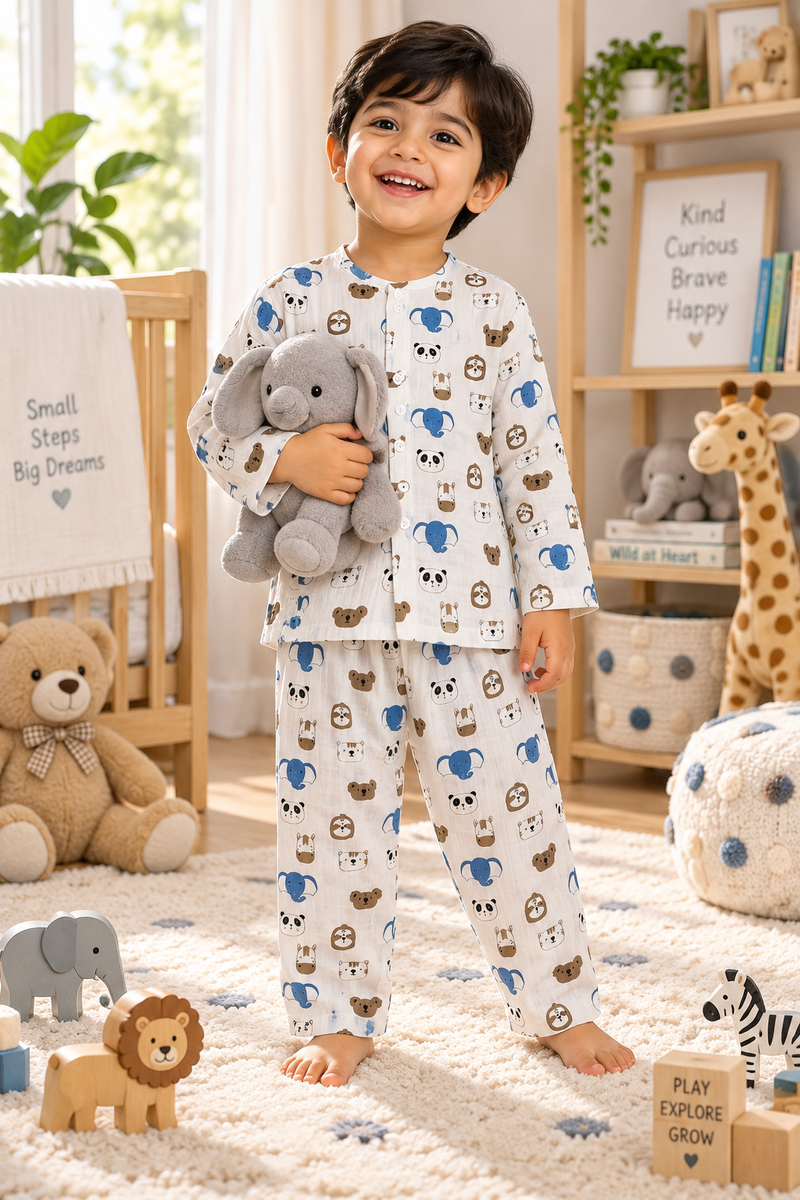 Sober Jungle |Full Sleeves| 120 GSM Trapeze Weave Muslin Fabric |  Soft Unisex Muslin Set for New Born to 6 Years