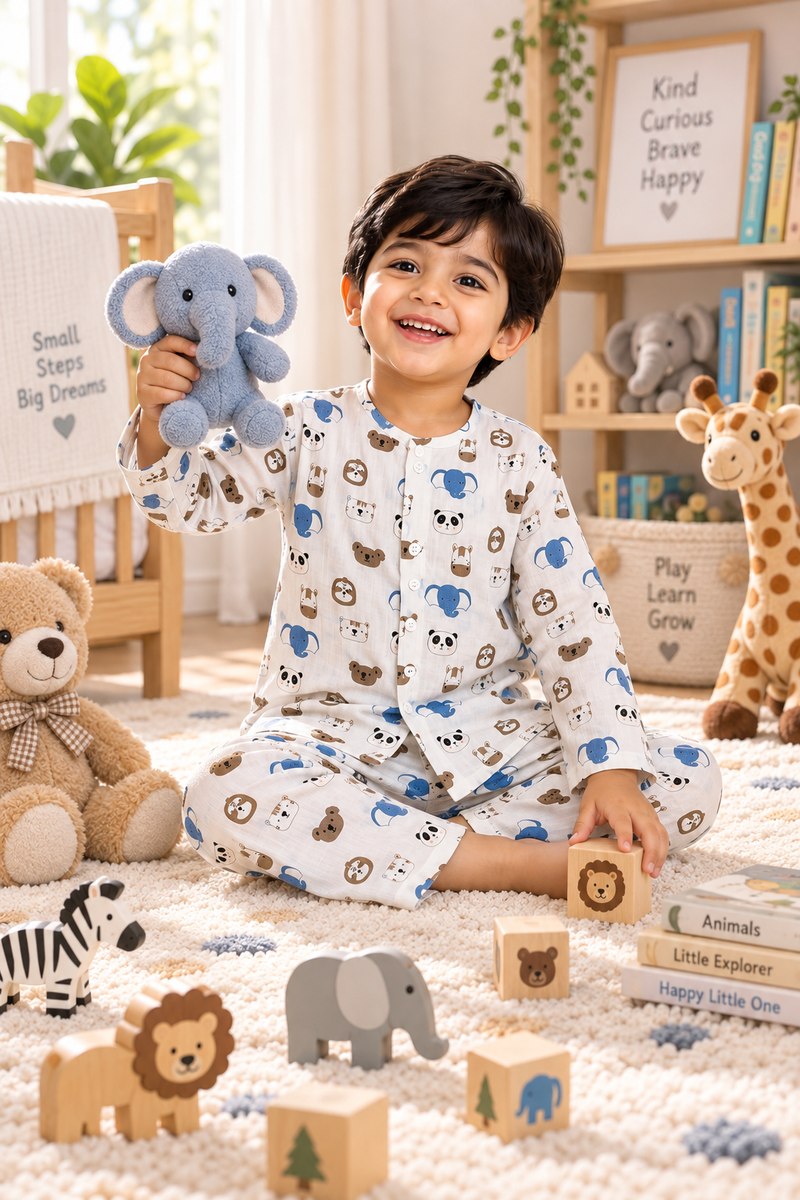Sober Jungle |Full Sleeves| 120 GSM Trapeze Weave Muslin Fabric |  Soft Unisex Muslin Set for New Born to 6 Years