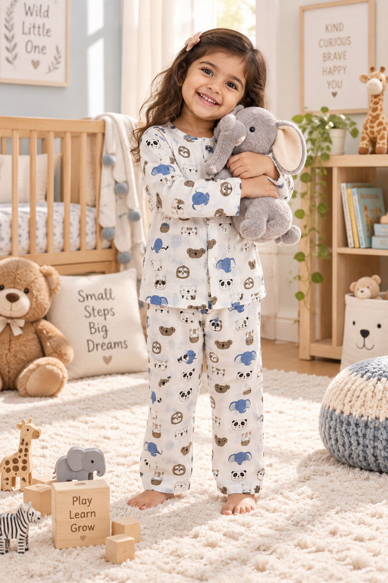 Sober Jungle |Full Sleeves| 120 GSM Trapeze Weave Muslin Fabric |  Soft Unisex Muslin Set for New Born to 6 Years