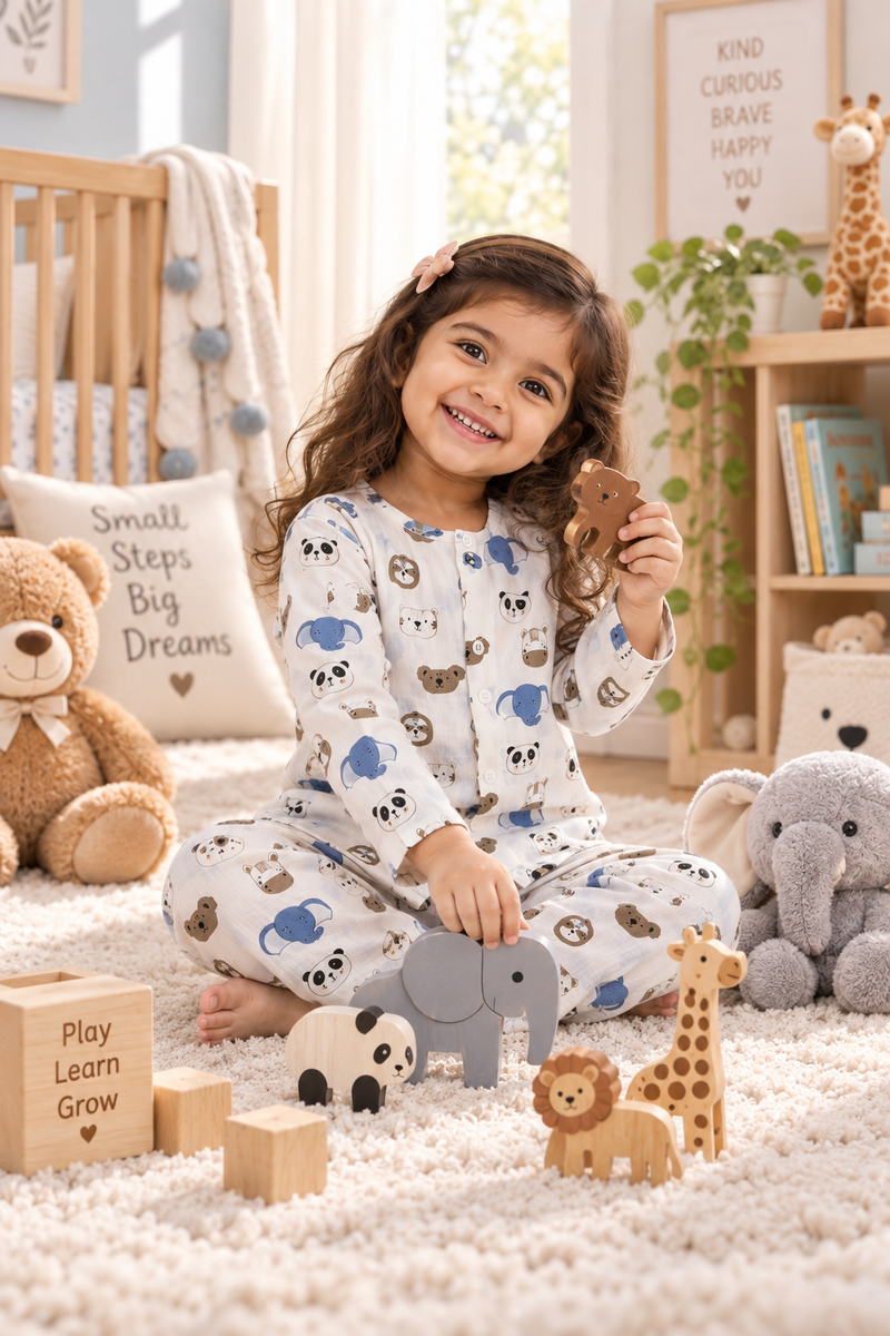 Sober Jungle |Full Sleeves| 120 GSM Trapeze Weave Muslin Fabric |  Soft Unisex Muslin Set for New Born to 6 Years