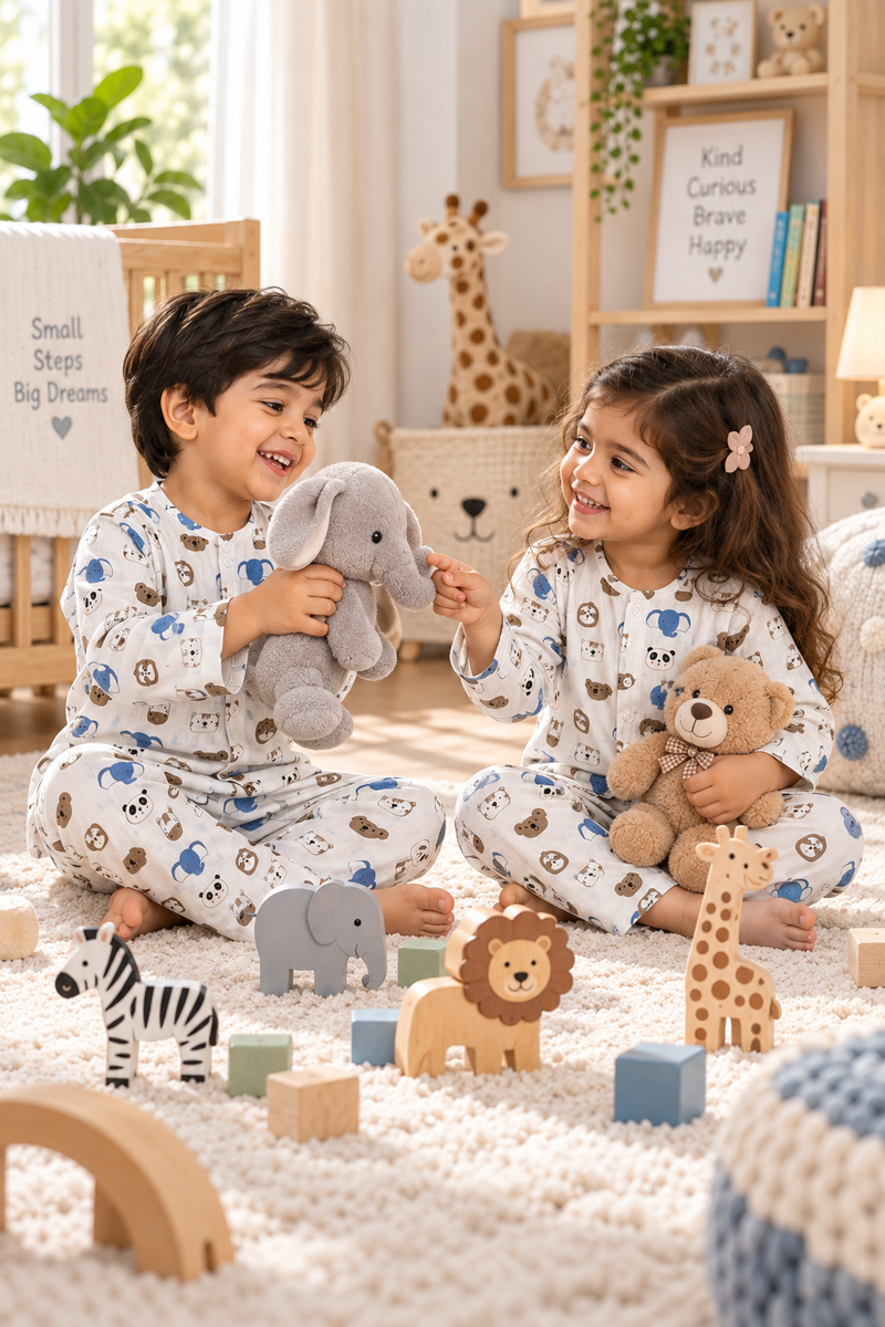 Sober Jungle |Full Sleeves| 120 GSM Trapeze Weave Muslin Fabric |  Soft Unisex Muslin Set for New Born to 6 Years