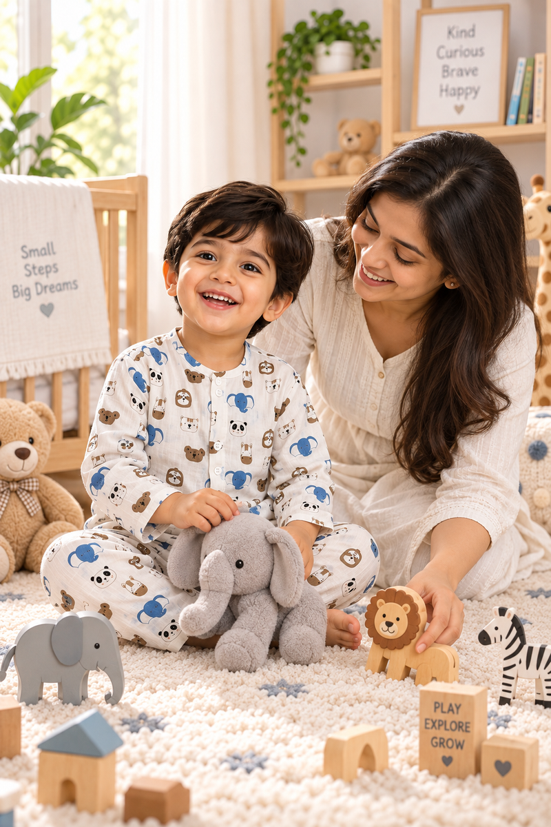 Sober Jungle |Full Sleeves| 120 GSM Trapeze Weave Muslin Fabric |  Soft Unisex Muslin Set for New Born to 6 Years