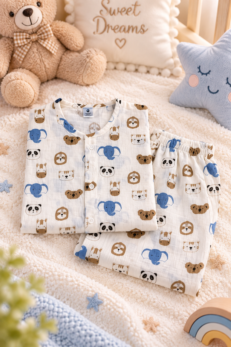 Sober Jungle |Full Sleeves| 120 GSM Trapeze Weave Muslin Fabric |  Soft Unisex Muslin Set for New Born to 6 Years