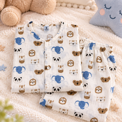 Sober Jungle |Full Sleeves| 120 GSM Trapeze Weave Muslin Fabric |  Soft Unisex Muslin Set for New Born to 6 Years
