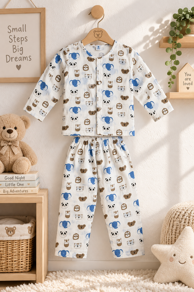 Sober Jungle |Full Sleeves| 120 GSM Trapeze Weave Muslin Fabric |  Soft Unisex Muslin Set for New Born to 6 Years