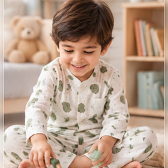 Olive Teddy |Full Sleeves| 120 GSM Trapeze Weave Muslin Fabric |  Soft Unisex Muslin Set for New Born to 6 Years