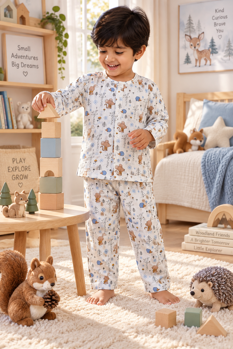 HedgeHog |Full Sleeves| 120 GSM Trapeze Weave Muslin Fabric |  Soft Unisex Muslin Set for New Born to 6 Years