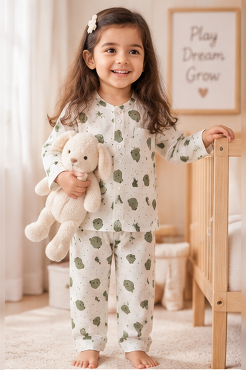 Olive Teddy |Full Sleeves| 120 GSM Trapeze Weave Muslin Fabric |  Soft Unisex Muslin Set for New Born to 6 Years