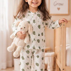 Olive Teddy |Full Sleeves| 120 GSM Trapeze Weave Muslin Fabric |  Soft Unisex Muslin Set for New Born to 6 Years