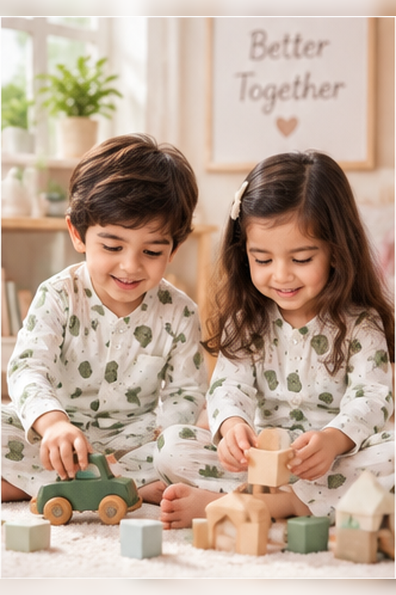 Olive Teddy |Full Sleeves| 120 GSM Trapeze Weave Muslin Fabric |  Soft Unisex Muslin Set for New Born to 6 Years