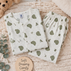Olive Teddy |Full Sleeves| 120 GSM Trapeze Weave Muslin Fabric |  Soft Unisex Muslin Set for New Born to 6 Years