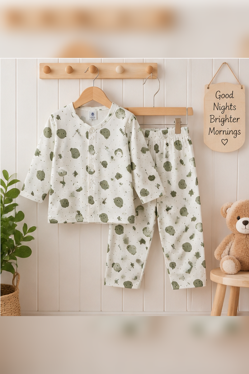 Olive Teddy |Full Sleeves| 120 GSM Trapeze Weave Muslin Fabric |  Soft Unisex Muslin Set for New Born to 6 Years