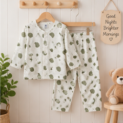 Olive Teddy |Full Sleeves| 120 GSM Trapeze Weave Muslin Fabric |  Soft Unisex Muslin Set for New Born to 6 Years