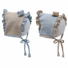 Blue Beige Kradyl Kroft Baby Caps Set of 2 with Soft Toy Embellishment