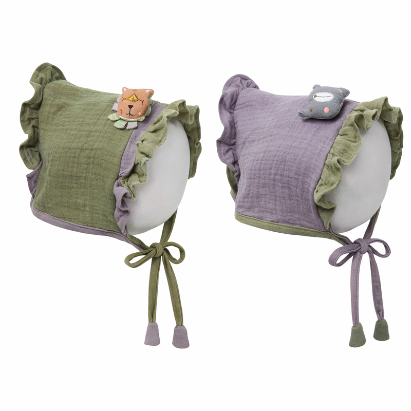 Green Purple Kradyl Kroft Baby Caps Set of 2 with Soft Toy Embellishment