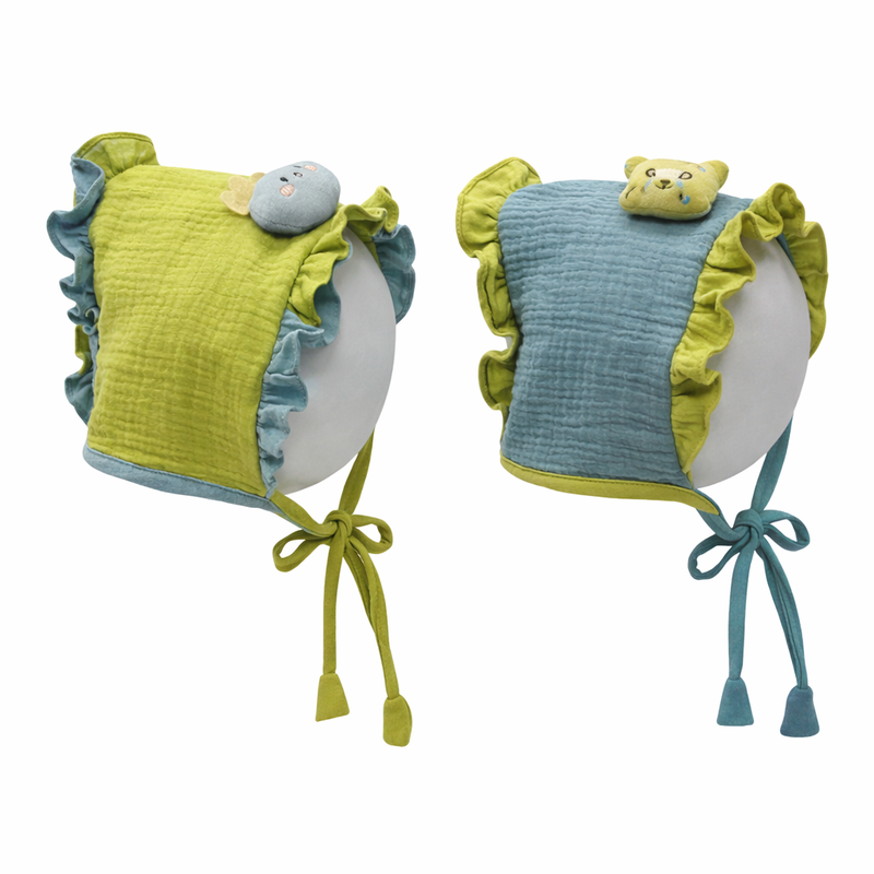 Green Teal Kradyl Kroft Baby Caps Set of 2 with Soft Toy Embellishment