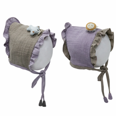 Grey Purple Kradyl Kroft Baby Caps Set of 2 with Soft Toy Embellishment