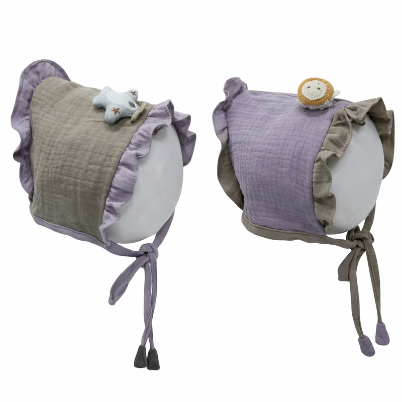 Grey Purple Kradyl Kroft Baby Caps Set of 2 with Soft Toy Embellishment