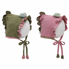 Bottle Green Pink Kradyl Kroft Baby Caps Set of 2 with Soft Toy Embellishment