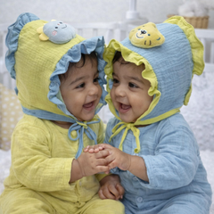 Green Teal Kradyl Kroft Baby Caps Set of 2 with Soft Toy Embellishment