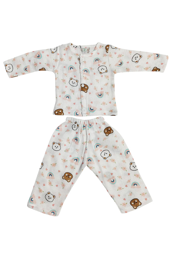 Kradyl Kroft Rainbow Double Layered Soft Muslin Night Suit Set for New Born to 36 Months