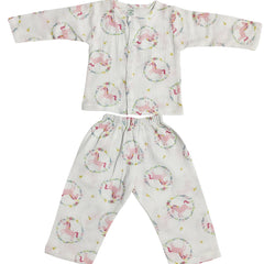 Kradyl Kroft Unicorn Double Layered Soft Muslin Night Suit Set for New Born to 36 Months