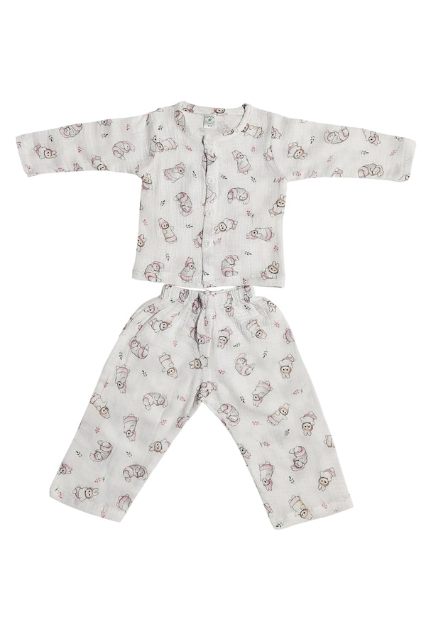 Kradyl Kroft Cutie Pie Double Layered Soft Muslin Night Suit Set for New Born to 36 Months