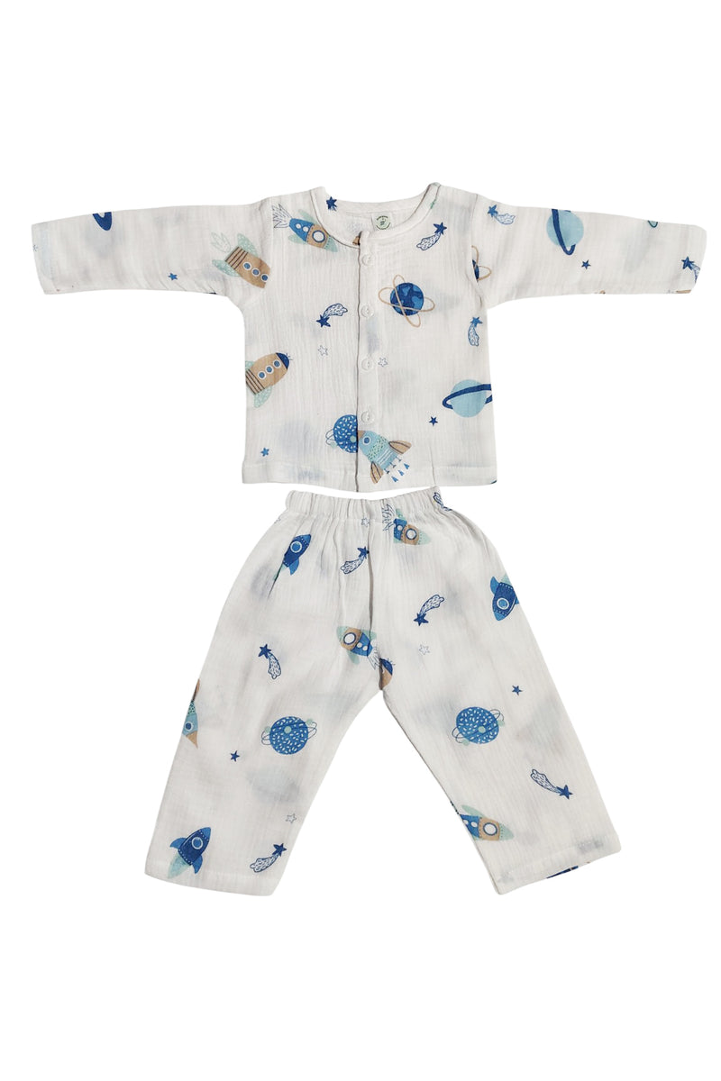 Kradyl Kroft Planet Double Layered Soft Muslin Night Suit Set for New Born to 36 Months