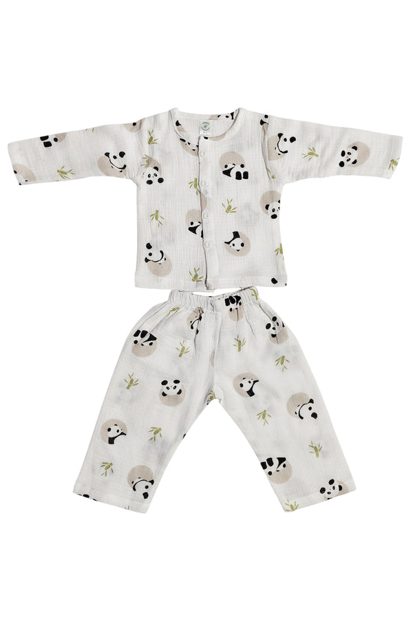 Kradyl Kroft Panda Double Layered Soft Muslin Night Suit Set for New Born to 36 Months