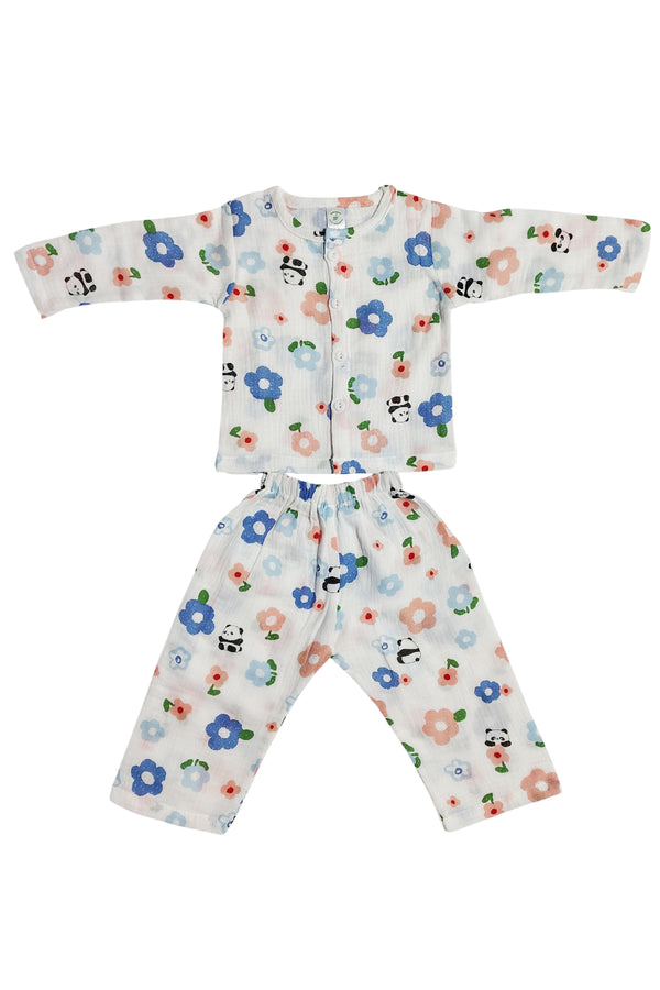 Kradyl Kroft Garden Double Layered Soft Muslin Night Suit Set for New Born to 36 Months