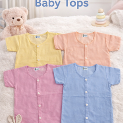 Set of 4 100% Plain Cotton Muslin Jhablas |Front Open Short Sleeves Baby Jhablas | Sadra Soft Cotton