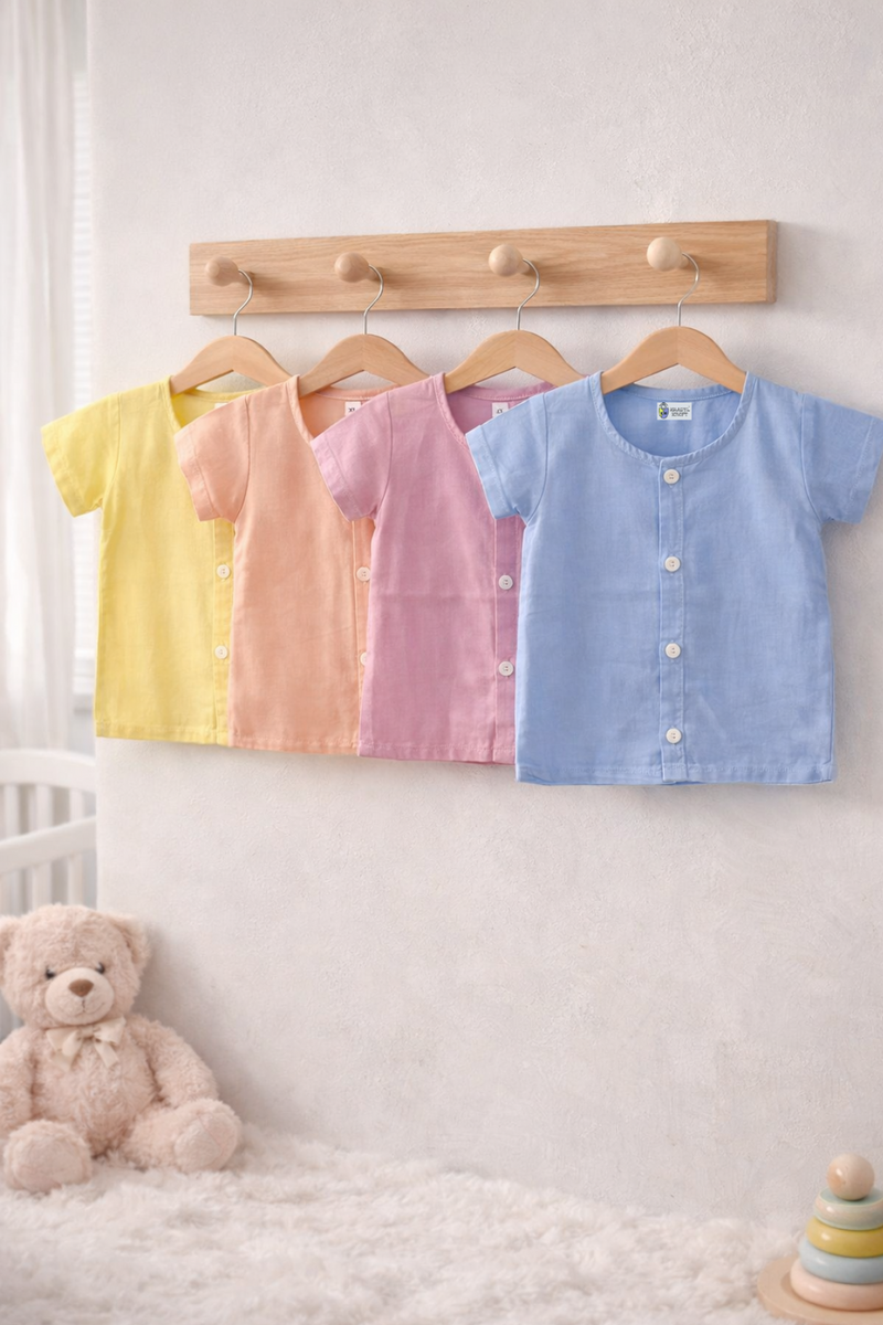 Set of 4 100% Plain Cotton Muslin Jhablas |Front Open Short Sleeves Baby Jhablas | Sadra Soft Cotton