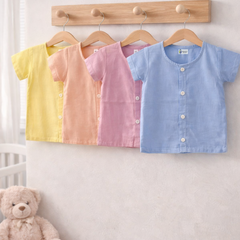 Set of 4 100% Plain Cotton Muslin Jhablas |Front Open Short Sleeves Baby Jhablas | Sadra Soft Cotton