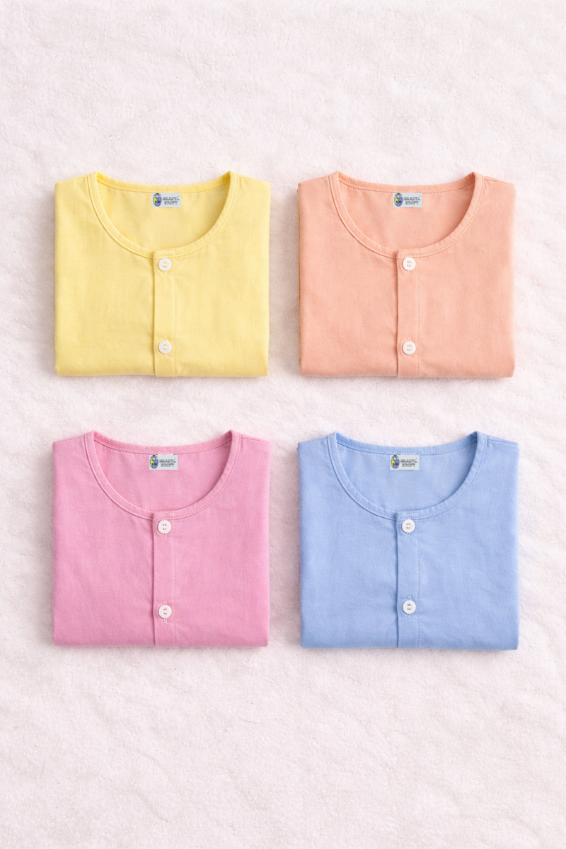 Set of 4 100% Plain Cotton Muslin Jhablas |Front Open Short Sleeves Baby Jhablas | Sadra Soft Cotton