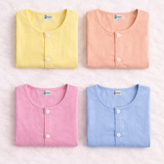 Set of 4 100% Plain Cotton Muslin Jhablas |Front Open Short Sleeves Baby Jhablas | Sadra Soft Cotton
