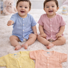 Set of 4 100% Plain Cotton Muslin Jhablas |Front Open Short Sleeves Baby Jhablas | Sadra Soft Cotton