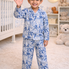 Blue Beach - 100% Cotton Lightweight Cambric Soft Unisex Muslin Set for New Born to 6 Years