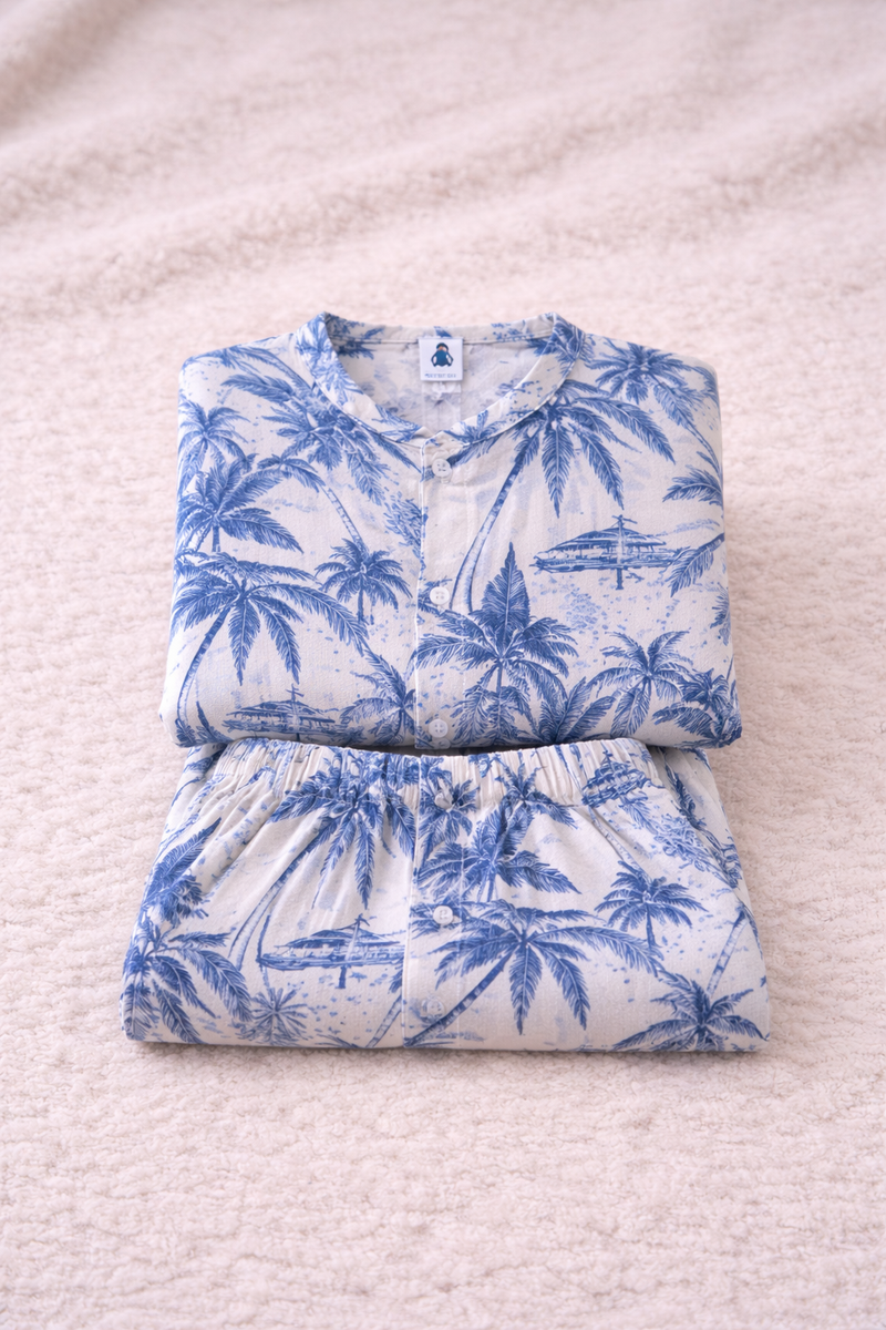 Blue Beach - 100% Cotton Lightweight Cambric Soft Unisex Muslin Set for New Born to 6 Years