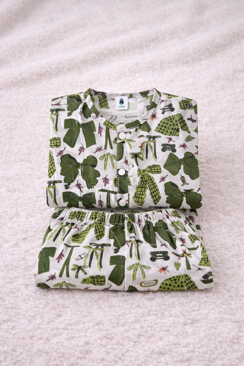 Green Bow - 100% Cotton Lightweight Cambric Soft Unisex Muslin Set for New Born to 6 Years
