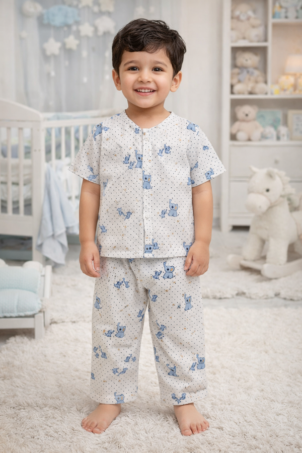 2 Ellis - Kradyl Kroft Checkered Smooth Style Double Layered Soft Muslin Night Suit Set for New Born to 6 Years