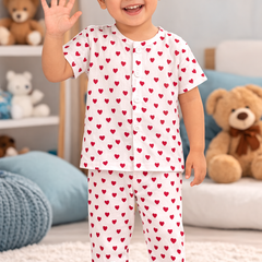 Red Hearts |Half Sleeves| Checkered Muslin| Soft Unisex Muslin Set for New Born to 6 Years
