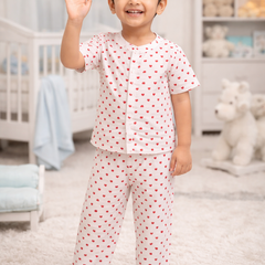 Red Hearts |Half Sleeves| Checkered Muslin| Soft Unisex Muslin Set for New Born to 6 Years