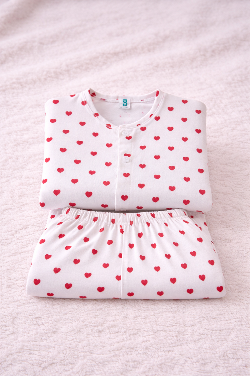 Red Hearts |Half Sleeves| Checkered Muslin| Soft Unisex Muslin Set for New Born to 6 Years